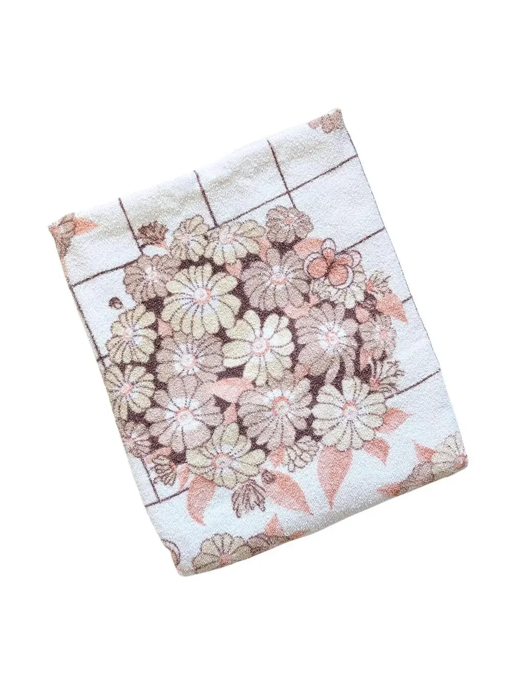 Vintage Bath Towel with Daisies & Butterflies